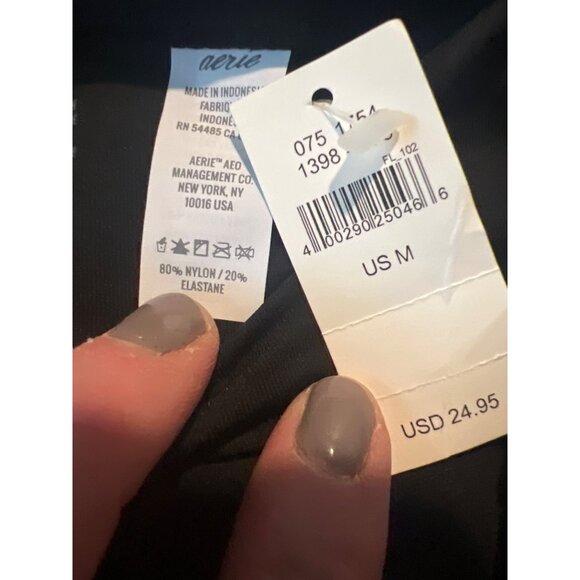 Aerie High‎ Waisted Cheeky Bikini Bottoms M Black Nylon Elastane - Picture 3 of 4